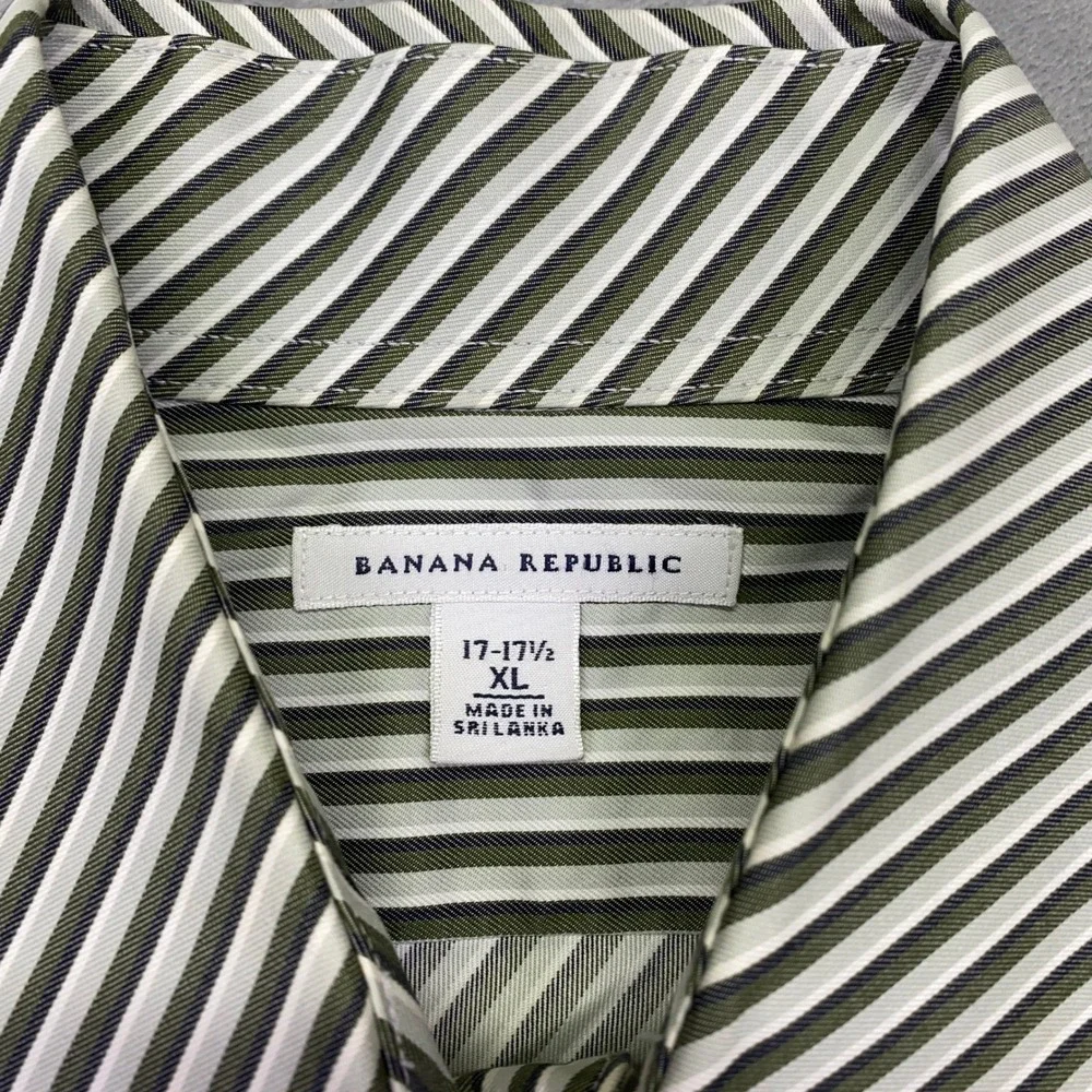 Banana Republic Mens‎ XL Long Sleeve Button Down Shirt Olive Green White Striped